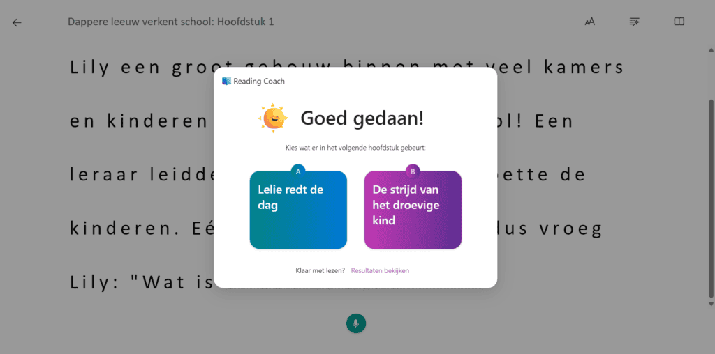 Scherm leesvoortgang - kiezen hoe het verhaal verder gaat