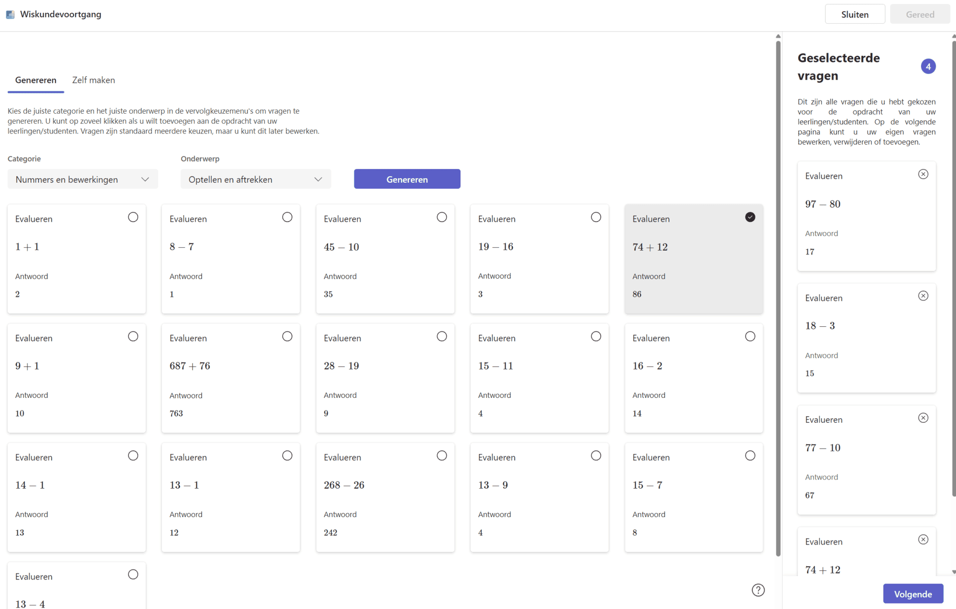 Screenshot Wiskundevoortgang
