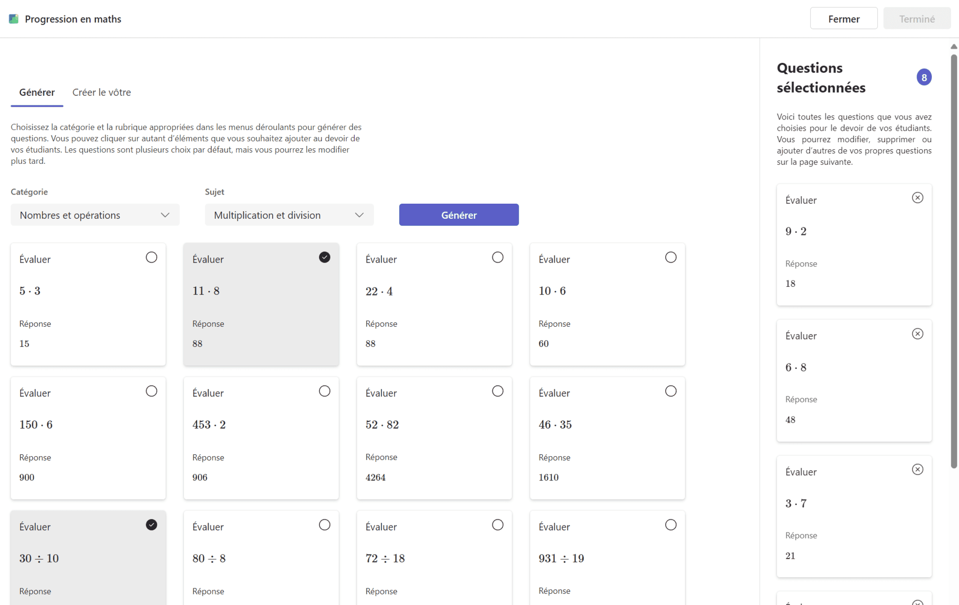 Capture d'écran Progression en Maths